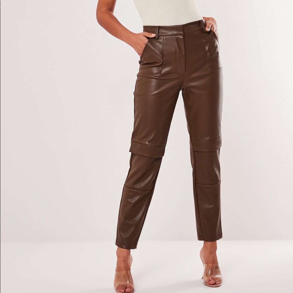 Missguided Brown Faux Leather Trousers